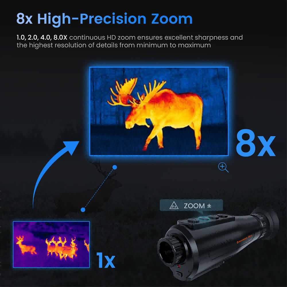 Monocular de visión nocturna con imagen térmica GTGUARD AI15, frecuencia de actualización de pantalla de 60 Hz, zoom digital de 1-8x, resolución de 384*288, impermeable IP66, almacenamiento integrado de 32 GB, 5 modos de imagen, batería de 4000 mAh.
