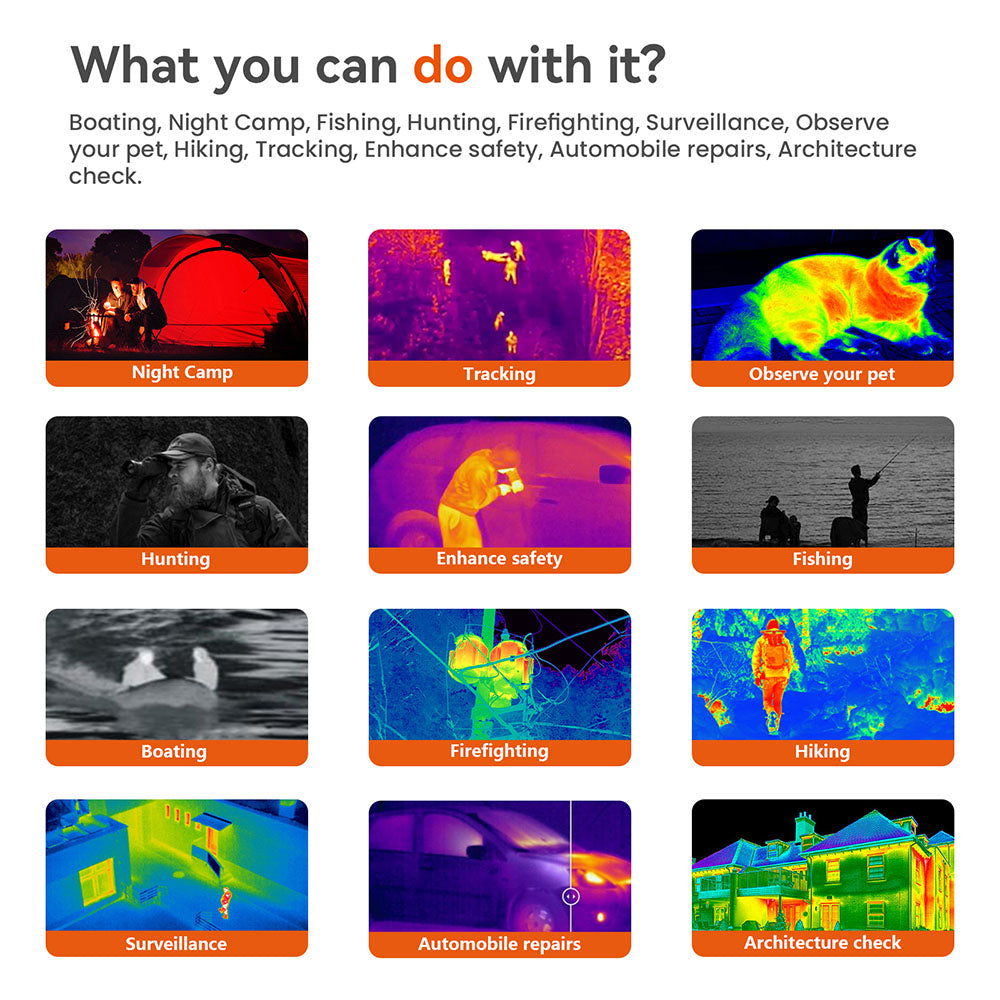 Monocular de visión nocturna con imagen térmica GTGUARD AI15, frecuencia de actualización de pantalla de 60 Hz, zoom digital de 1-8x, resolución de 384*288, impermeable IP66, almacenamiento integrado de 32 GB, 5 modos de imagen, batería de 4000 mAh.