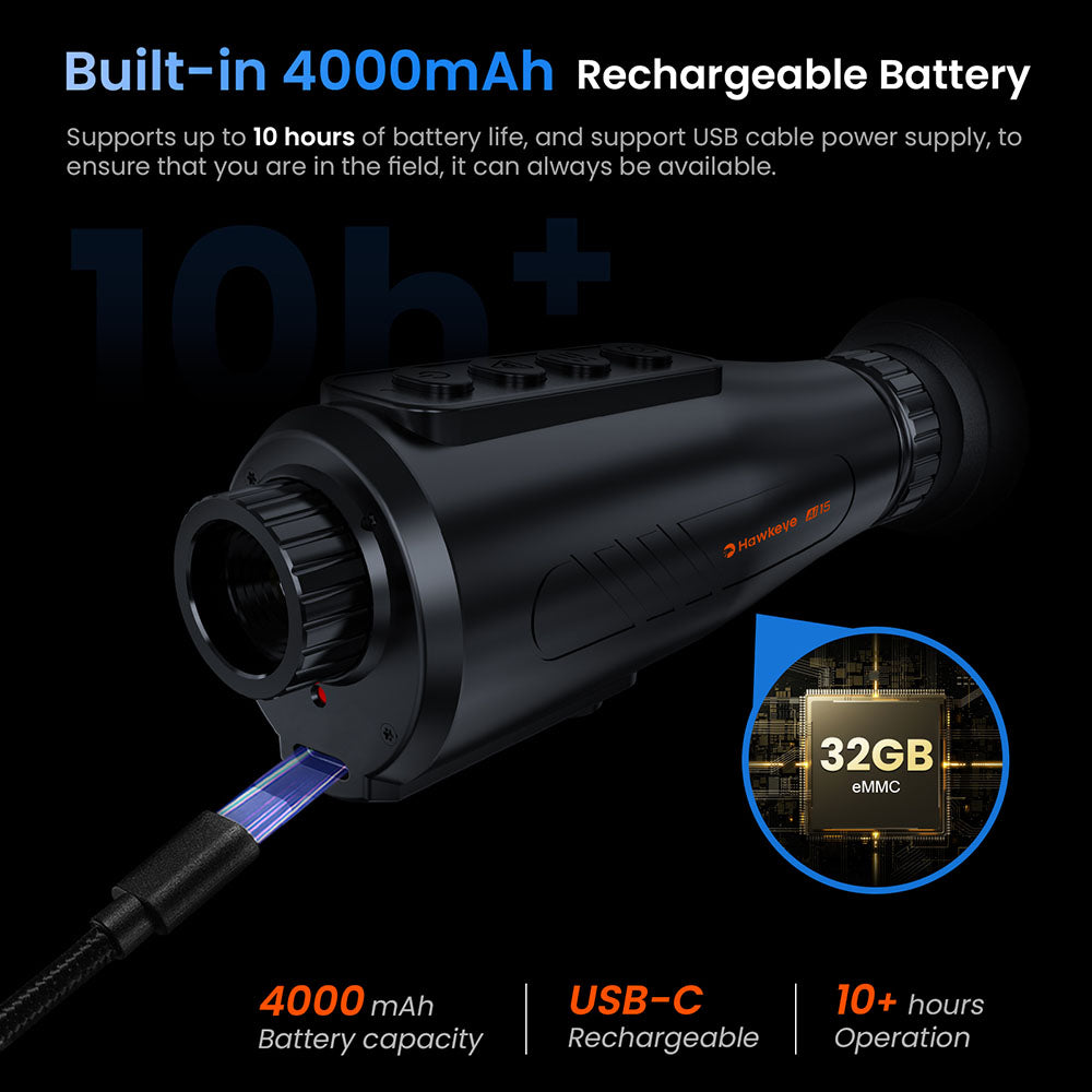 Monocular de visión nocturna con imagen térmica GTGUARD AI15, frecuencia de actualización de pantalla de 60 Hz, zoom digital de 1-8x, resolución de 384*288, impermeable IP66, almacenamiento integrado de 32 GB, 5 modos de imagen, batería de 4000 mAh.