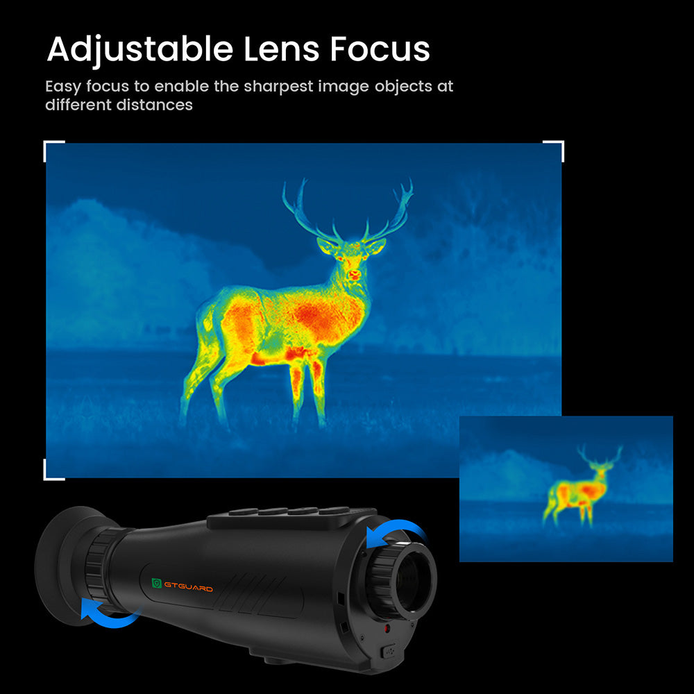 Monocular de visión nocturna con imagen térmica GTGUARD AI15, frecuencia de actualización de pantalla de 60 Hz, zoom digital de 1-8x, resolución de 384*288, impermeable IP66, almacenamiento integrado de 32 GB, 5 modos de imagen, batería de 4000 mAh.