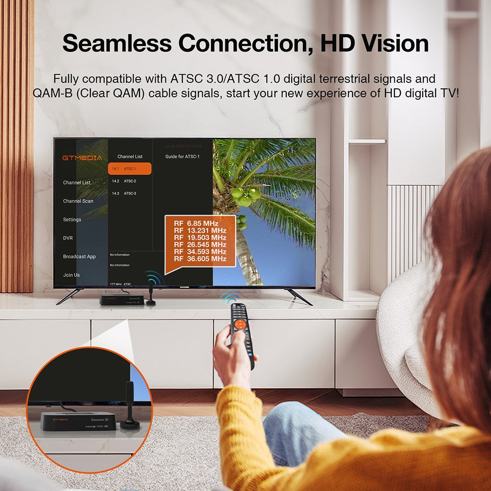 GTMEDIA HDTV Converter X1 TV Box, Android 11, ATSC 3.0 DRM, DVR Recording, 4K HDR, Built-in Miracast, 2GB RAM 32GB ROM, Bluetooth 5.0, 2.4G/5G WiFi - US Plug