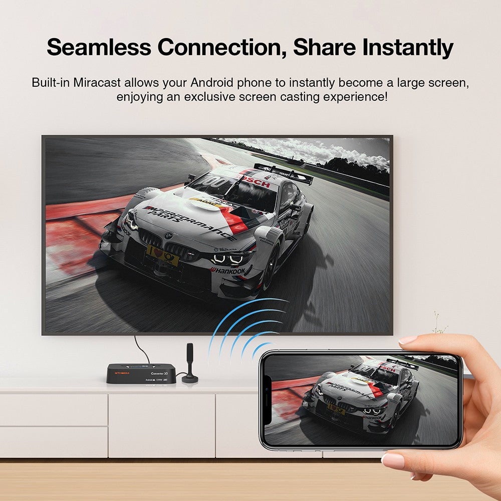 GTMEDIA HDTV Converter X1 TV Box, Android 11, ATSC 3.0 DRM, DVR Recording, 4K HDR, Built-in Miracast, 2GB RAM 32GB ROM, Bluetooth 5.0, 2.4G/5G WiFi - US Plug