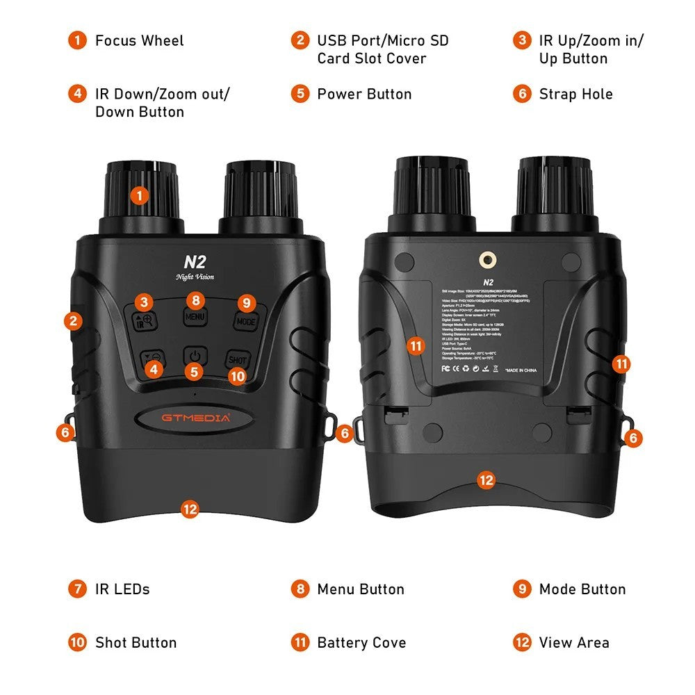 GTMEDIA N2 Binocular Night Vision Goggles, 32G Memory Card, 5X Times Zoom, 2.31inch HD Screen
