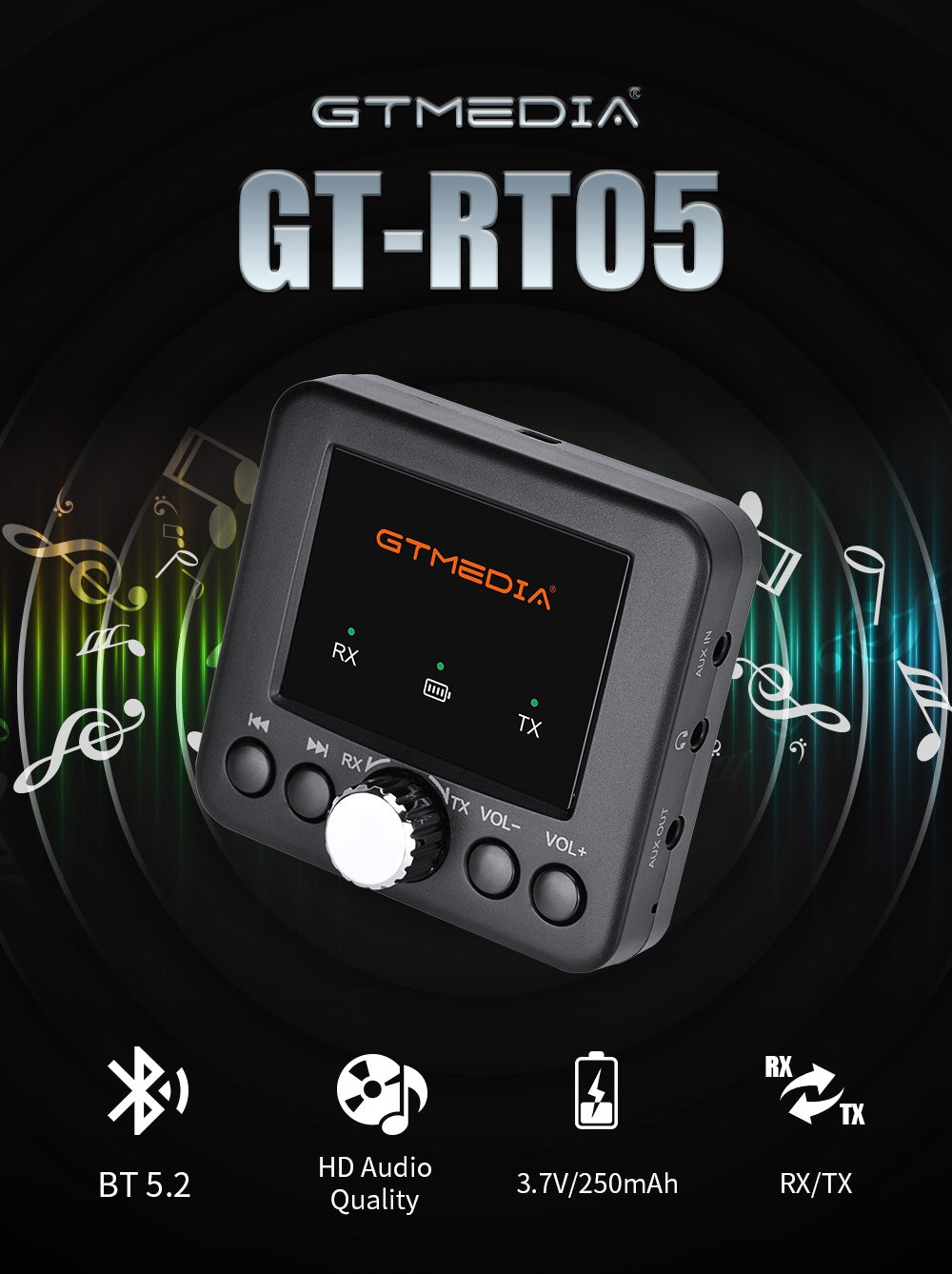 GTMEDIA RT05 Bluetooth 5.2 Audio Adapter Audio Receiver Transmitter