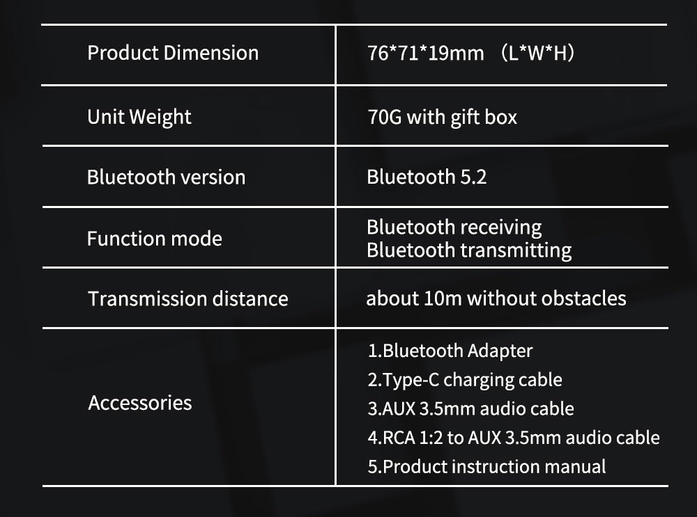 GTMEDIA RT05 Bluetooth 5.2 Audio Adapter Audio Receiver Transmitter