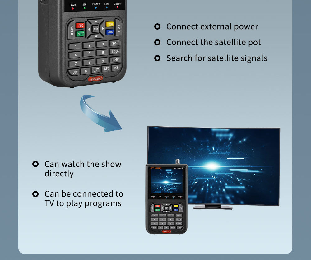 GTMEDIA V8 Finder 2 Satellite Finder Digital FTA DVB-S/S2/S2X Signal Measuring Meter Detector Receiver - Black