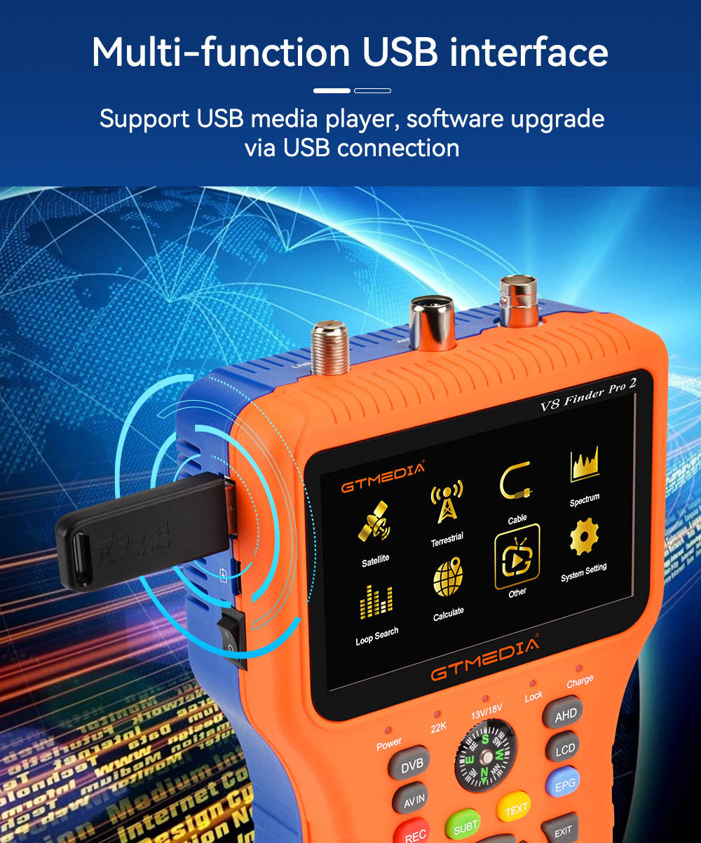 GTMEDIA V8 Finder PRO 2 Satellite Finder ATSC-C Digital Satellite Signal Detector - Orange, EU Plug