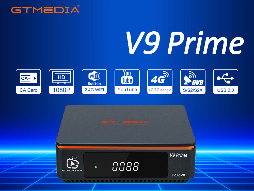 GTMEDIA V9 Prime Satellite Receiver, DVB-S/S2/S2X, HEVC 10Bit, Built-in 2.4G WiFi, Support CA Card, Biss Auto Roll - EU Plug
