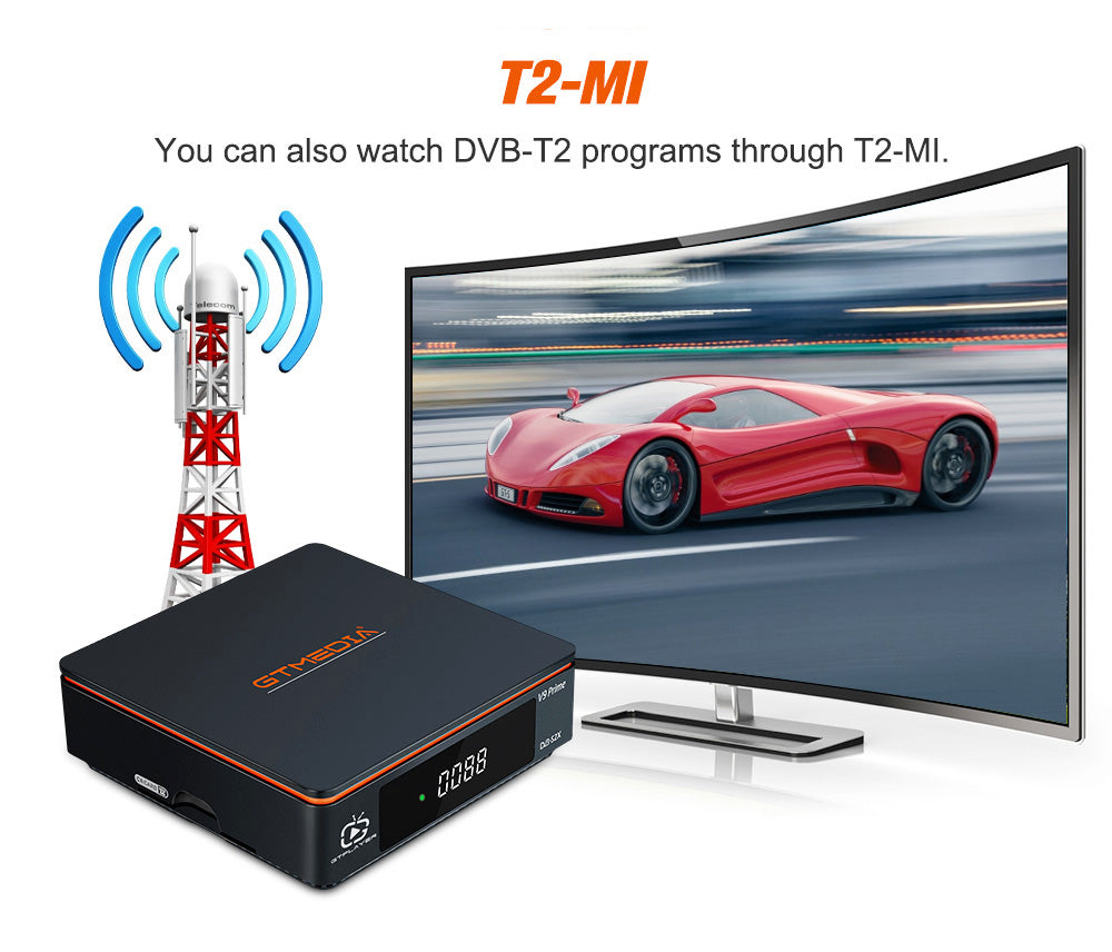 GTMEDIA V9 Prime Satellite Receiver, DVB-S/S2/S2X, HEVC 10Bit, Built-in 2.4G WiFi, Support CA Card, Biss Auto Roll - EU Plug