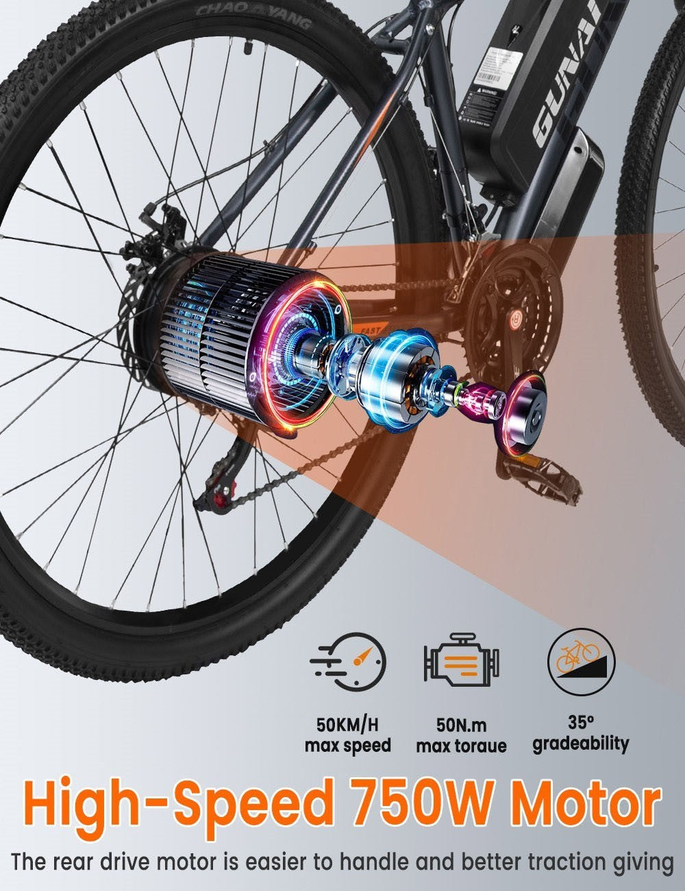 GUNAI GN29 Electric Bike 29*2.1in Tire 48V 750W Motor 50km/h Max Speed 15Ah Battery 90km Max Range Dual Disc Brakes