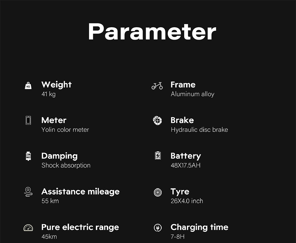 Bicicleta eléctrica GUNAI-M2, motor doble de 750 W, batería de 48 V y 17,5 Ah, neumáticos de 26 x 4,0 pulgadas, velocidad máxima de 60 km/h, autonomía de 55 km, freno de disco hidráulico, doble suspensión, Shimano de 7 velocidades.