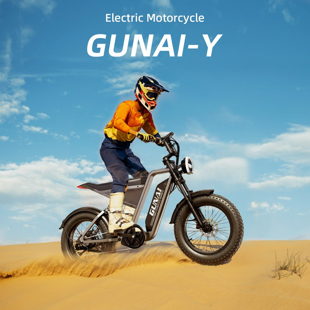 Bicicleta eléctrica GUNAI-Y, motor de 1000 W, batería de 48 V y 18 Ah, neumáticos gruesos de 20 x 4.0 pulgadas, velocidad máxima de 60 km/h, autonomía de 100 km, freno de disco hidráulico, suspensión delantera y trasera, Shimano de 7 velocidades.