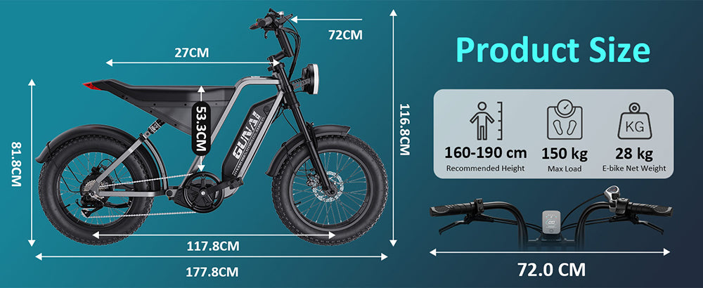 Bicicleta eléctrica GUNAI-Y, motor de 1000 W, batería de 48 V y 18 Ah, neumáticos gruesos de 20 x 4.0 pulgadas, velocidad máxima de 60 km/h, autonomía de 100 km, freno de disco hidráulico, suspensión delantera y trasera, Shimano de 7 velocidades.