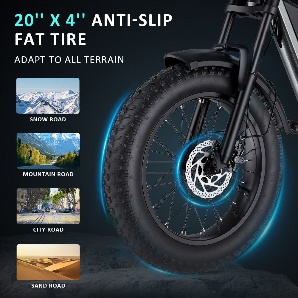 Bicicleta eléctrica GUNAI-Y, motor de 1000 W, batería de 48 V y 18 Ah, neumáticos gruesos de 20 x 4.0 pulgadas, velocidad máxima de 60 km/h, autonomía de 100 km, freno de disco hidráulico, suspensión delantera y trasera, Shimano de 7 velocidades.