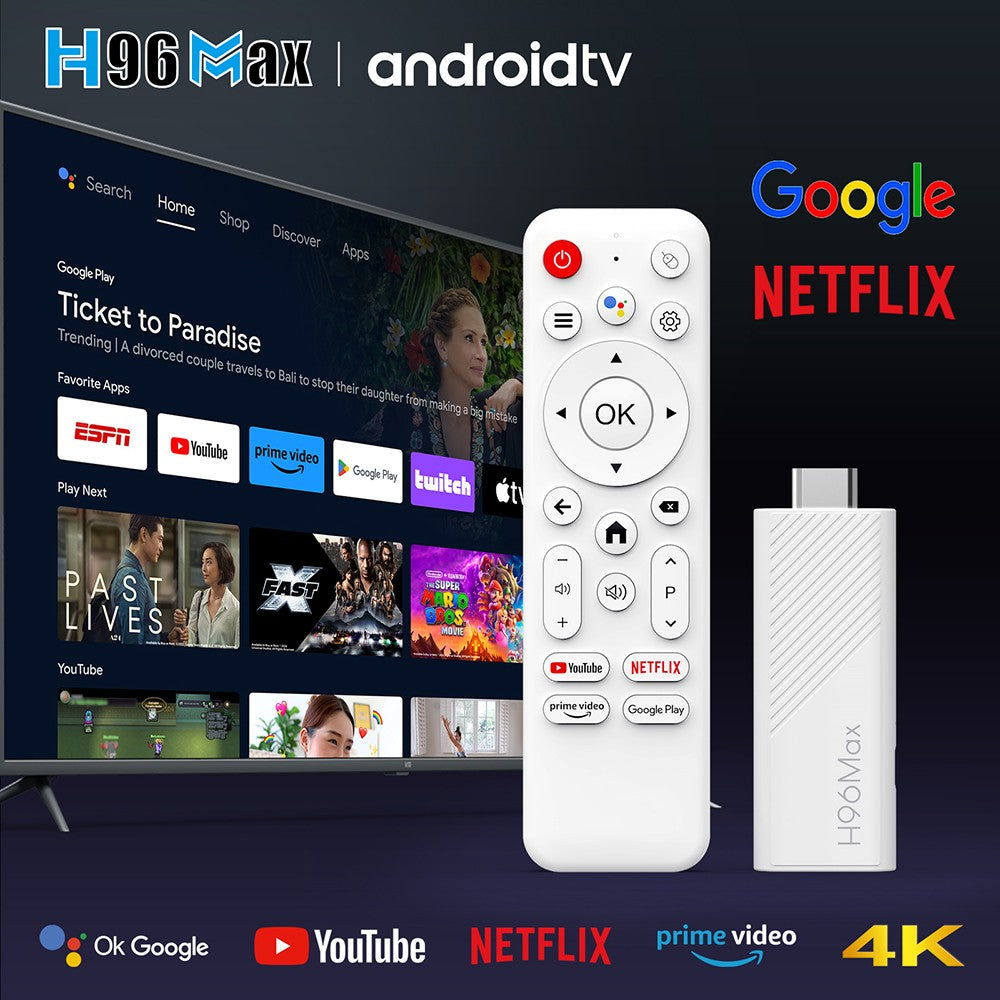 H96 Max H313 Android 14 TV Stick, 2GB RAM 16GB ROM, ARM Cortex A53 Quad Core, 4K UHD, WiFi 6, Built-in Chromecast, Google Play Games, 1*HDMI, 1*USB 2.0