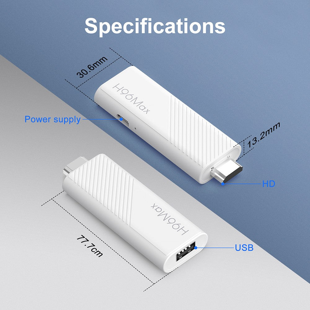 H96 Max H313 Android 14 TV Stick, 2GB RAM 16GB ROM, ARM Cortex A53 Quad Core, 4K UHD, WiFi 6, Built-in Chromecast, Google Play Games, 1*HDMI, 1*USB 2.0