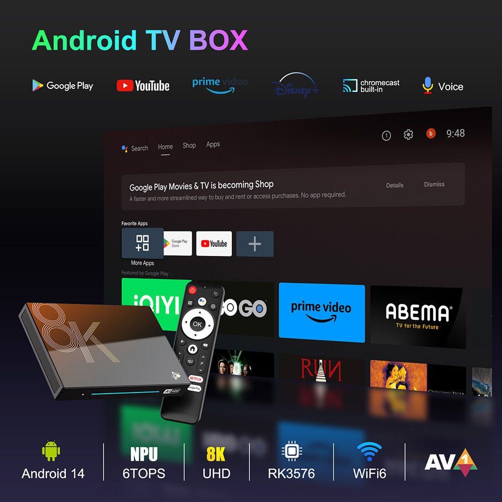H96 Max M9S Android 14 TV Box, 8GB RAM 128GB ROM, RK3576 8 Cores, 8K AV1 Decoding, WiFi 6, Bluetooth 5.4, 1*USB3.0 1*USB2.0 1*HDMI2.1 1*1000M Ethernet 1*SPDIF 1*Audio