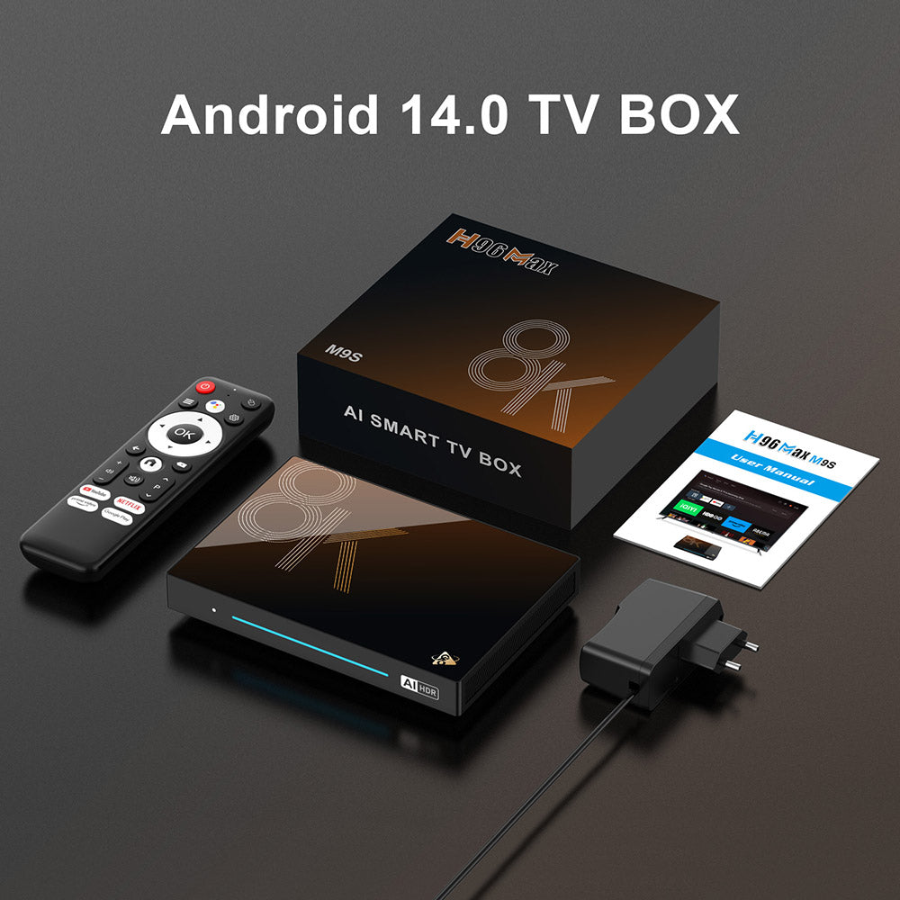 H96 Max M9S Android 14 TV Box, 8GB RAM 128GB ROM, RK3576 8 Cores, 8K AV1 Decoding, WiFi 6, Bluetooth 5.4, 1*USB3.0 1*USB2.0 1*HDMI2.1 1*1000M Ethernet 1*SPDIF 1*Audio