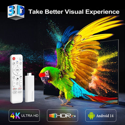 H96 Max H313 Android 14 TV Stick, 2GB RAM 16GB ROM, ARM Cortex A53 Quad Core, 4K UHD, WiFi 6, Built-in Chromecast, Google Play Games, 1*HDMI, 1*USB 2.0