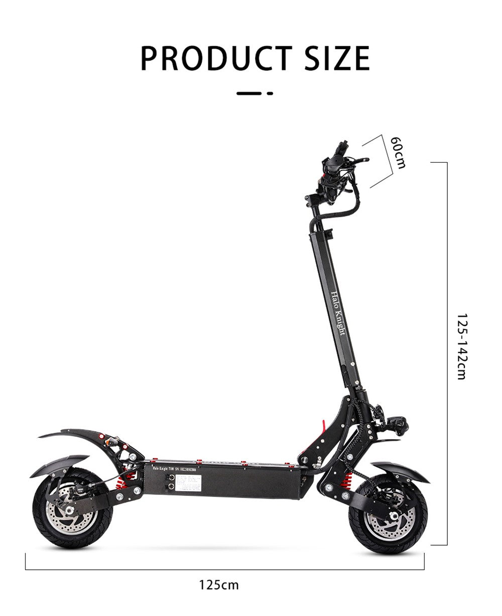 Halo Knight T108 Elektroroller, 10-Zoll-Straßenreifen, 2 x 1000-W-Motor, 65 km/h Höchstgeschwindigkeit, 52-V-28,8-Ah-Akku, 60 km maximale Reichweite