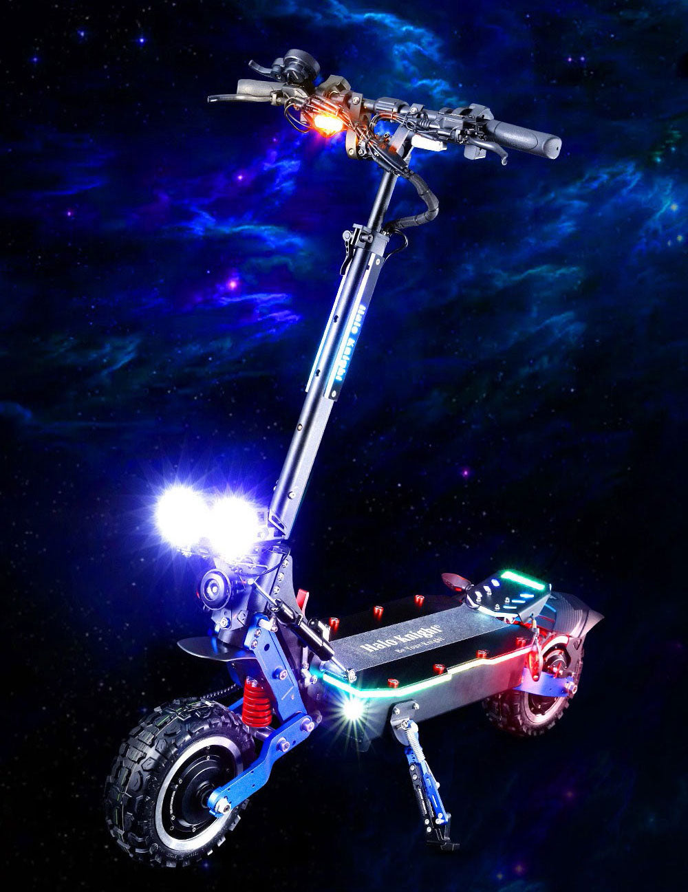Halo Knight T108 Pro Elektroroller, 11'' Offroad-Reifen, 2 x 3000W Motoren, 95 km/h Höchstgeschwindigkeit, 60V 38,4Ah Akku, 80 km Reichweite, 200 kg maximale Zuladung, Blinker vorne und hinten, IPX4 wasserdicht, doppelte hydraulische Bremsen, elektrische Bremse