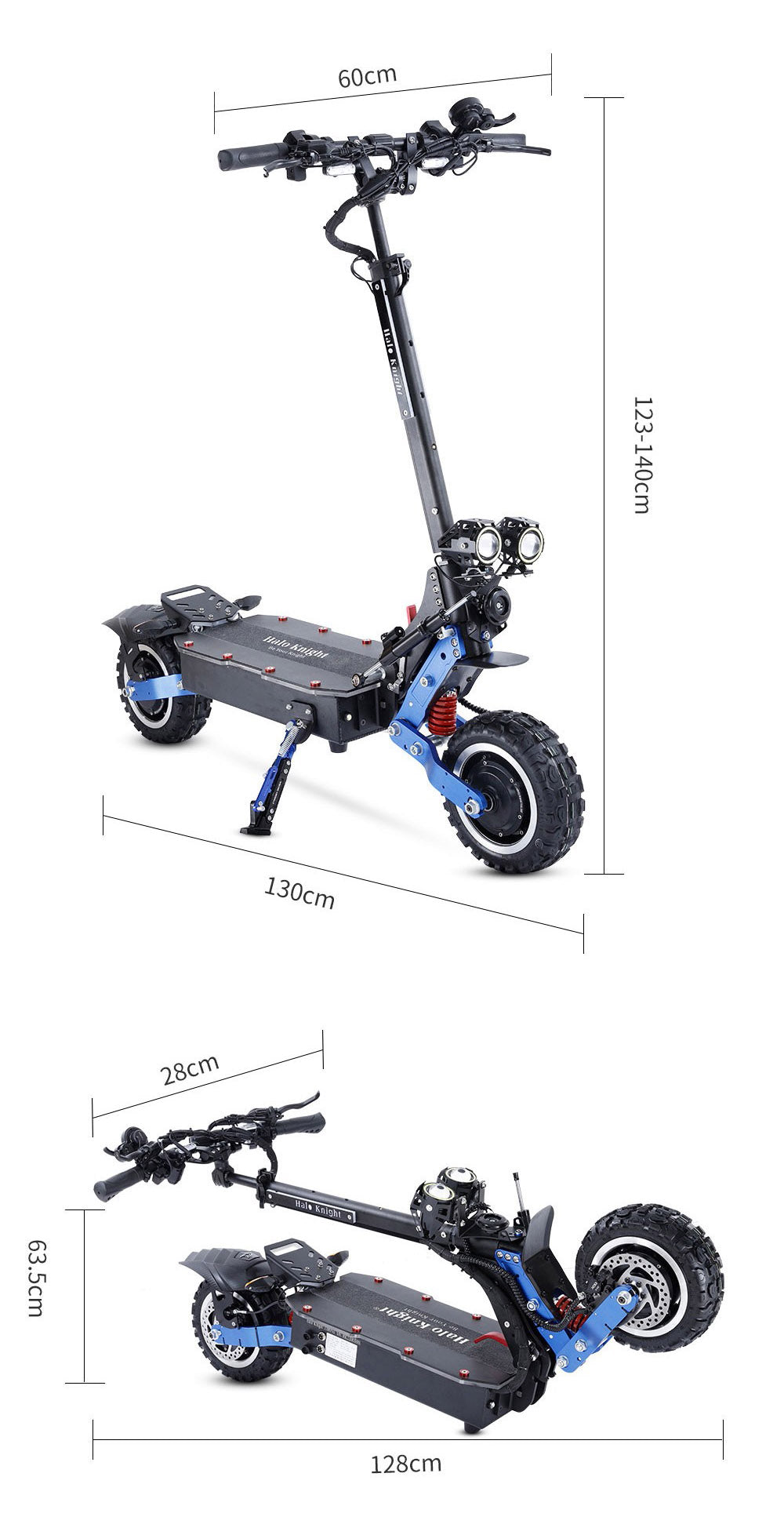 Halo Knight T108 Pro Elektroroller, 11'' Offroad-Reifen, 2 x 3000W Motoren, 95 km/h Höchstgeschwindigkeit, 60V 38,4Ah Akku, 80 km Reichweite, 200 kg maximale Zuladung, Blinker vorne und hinten, IPX4 wasserdicht, doppelte hydraulische Bremsen, elektrische Bremse