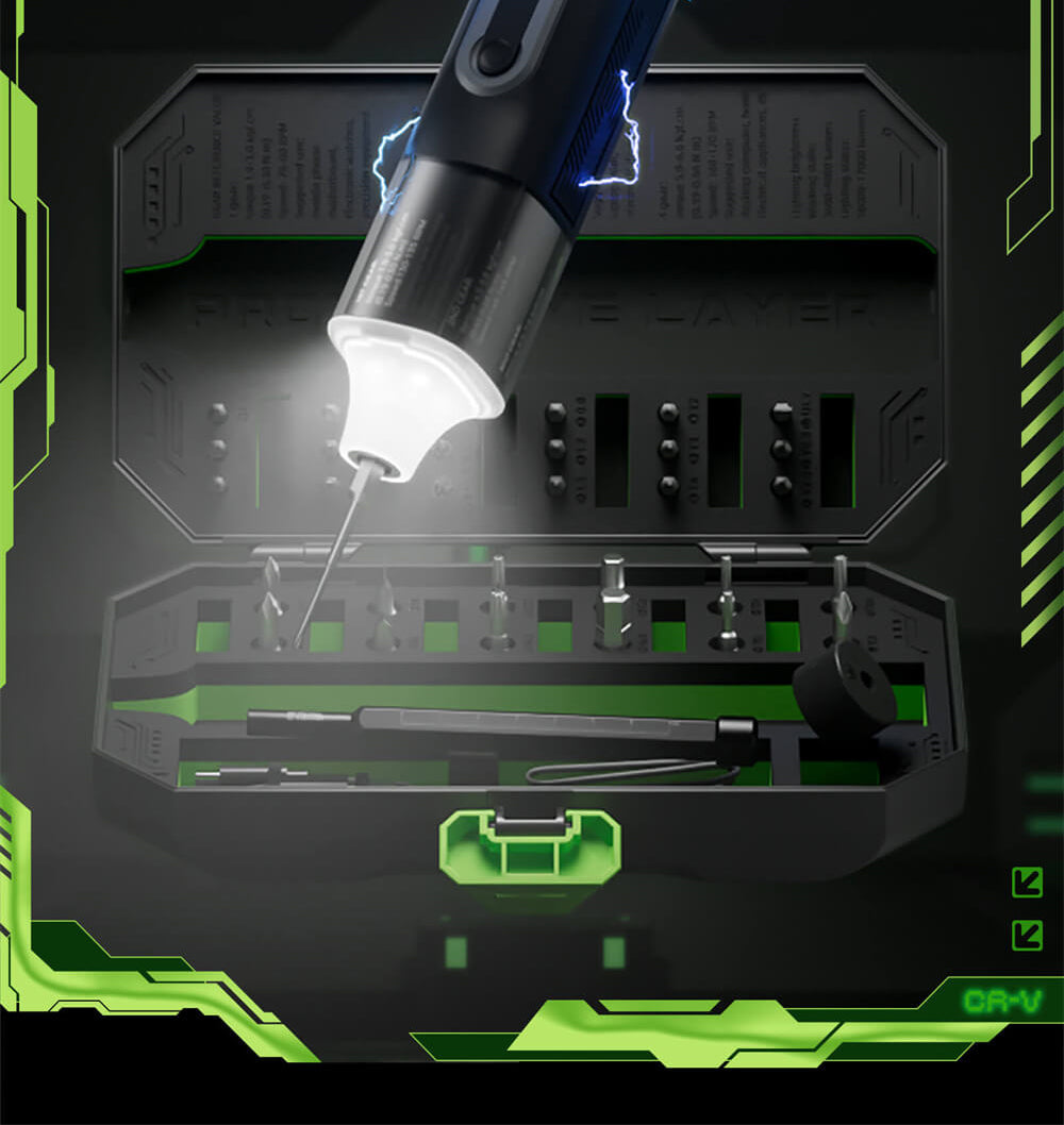 Juego de destornilladores eléctricos Hanboost ES01 35 en 1, herramienta de precisión inalámbrica con puntas magnéticas, modos manual y eléctrico, 4 ajustes de par, 4 LED, para reparaciones de PC, teléfonos, cámaras, portátiles, relojes y drones.