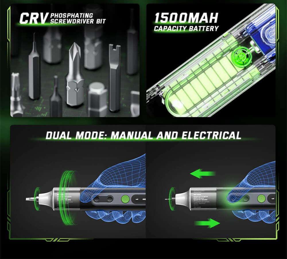 Juego de destornilladores eléctricos Hanboost ES01 35 en 1, herramienta de precisión inalámbrica con puntas magnéticas, modos manual y eléctrico, 4 ajustes de par, 4 LED, para reparaciones de PC, teléfonos, cámaras, portátiles, relojes y drones.