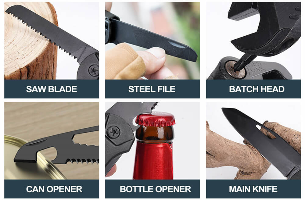 Llave multiherramienta Hanboost M1 12 en 1, equipo de camping, herramienta multiusos de bolsillo, con destornillador, sierra, abridor de botellas para mantenimiento, camping, bricolaje y regalo.