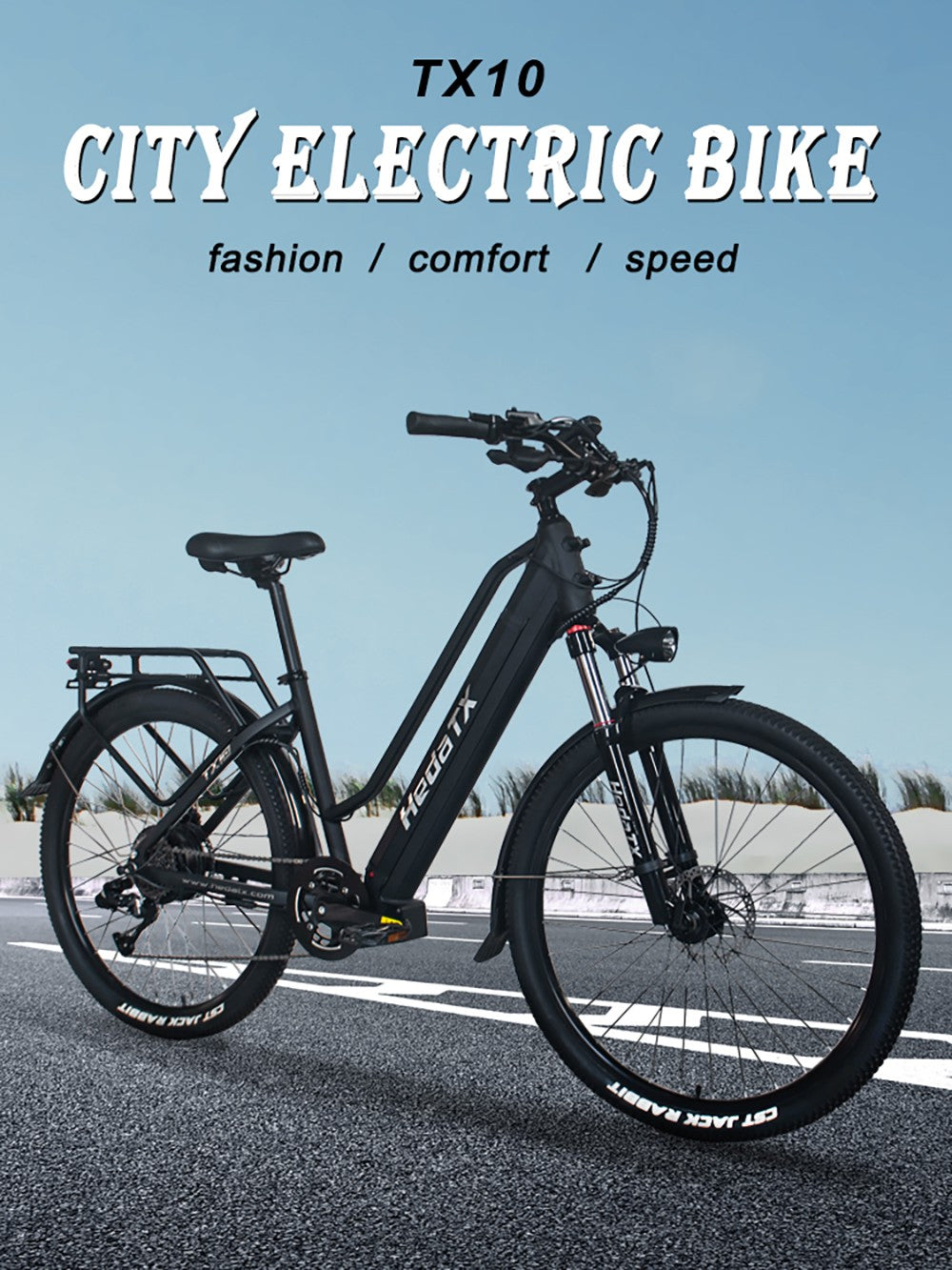 Heda TX TX10 Elektrofahrrad, 500-W-Motor, 48-V-19,2-Ah-Akku, 27,5 x 2,4-Zoll-Reifen, 40 km/h Höchstgeschwindigkeit, 80 km Reichweite, hydraulische Scheibenbremse, gefederte Vordergabel, farbiges LCD-Display – Grau
