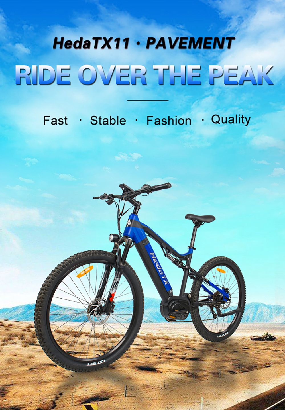 Heda TX TX11 Electric Bike, 500W Mid Motor, 48V 15Ah LG Battery, 27.5x2.4 inch Tire, 45km/h Max Speed, 80km Max Range, Hydraulic Disc Brake, Shimano 9-speed - Black Grey