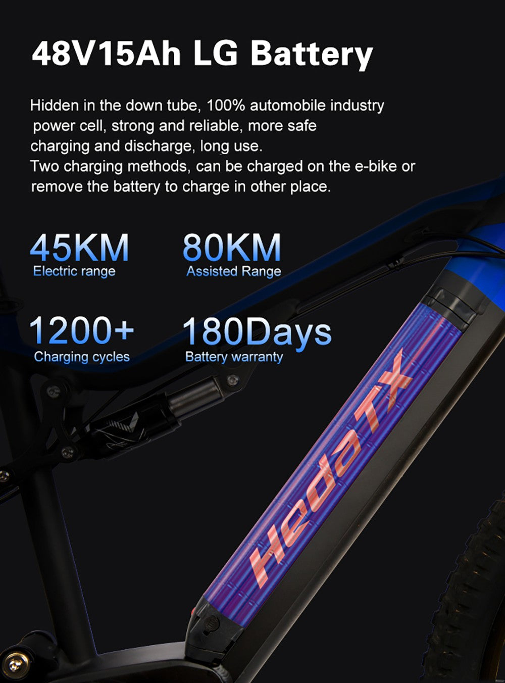 Heda TX TX11 Electric Bike, 500W Mid Motor, 48V 15Ah LG Battery, 27.5x2.4 inch Tire, 45km/h Max Speed, 80km Max Range, Hydraulic Disc Brake, Shimano 9-speed - Black Grey