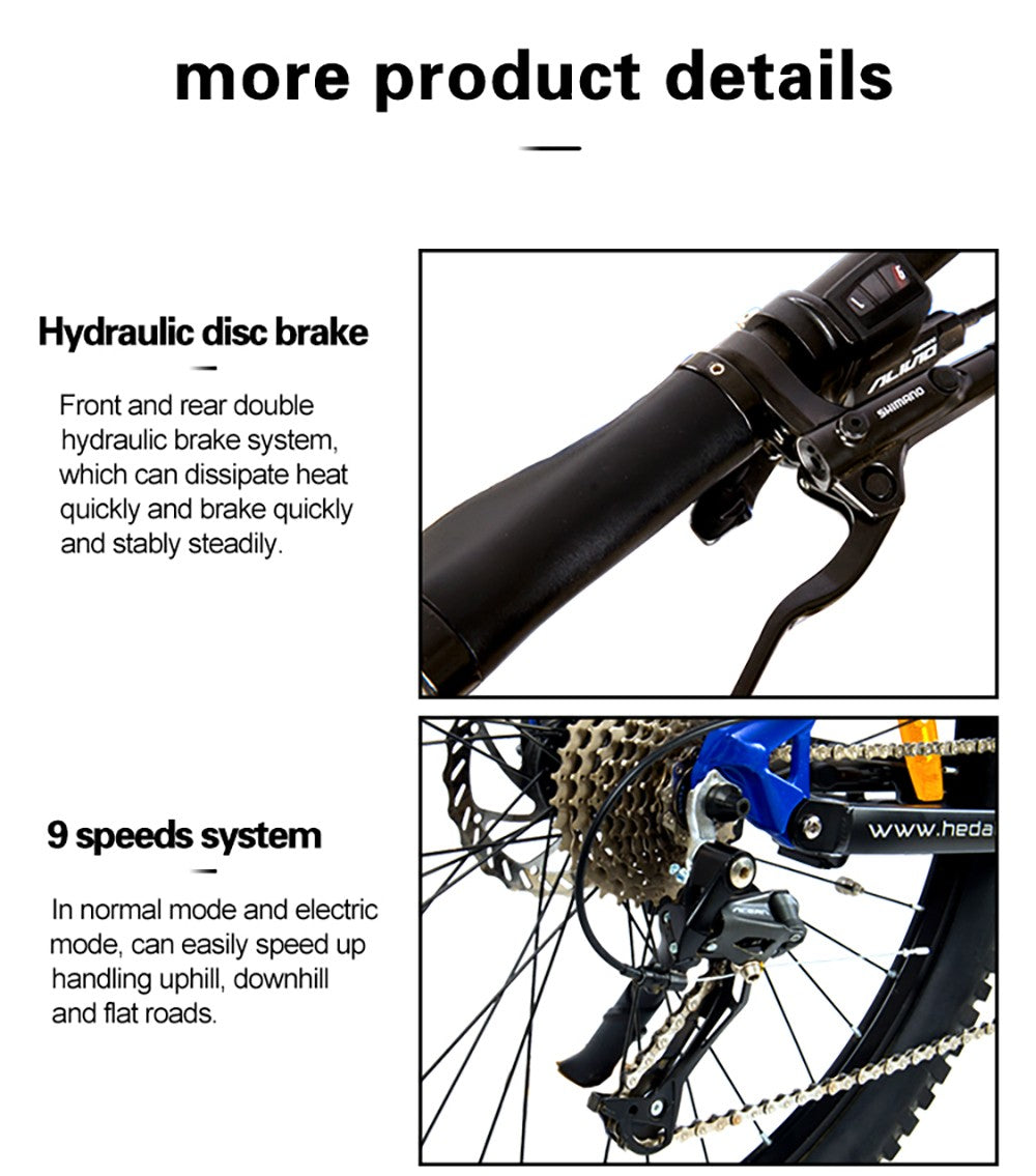 Heda TX TX11 Electric Bike, 500W Mid Motor, 48V 15Ah LG Battery, 27.5x2.4 inch Tire, 45km/h Max Speed, 80km Max Range, Hydraulic Disc Brake, Shimano 9-speed - Black Grey