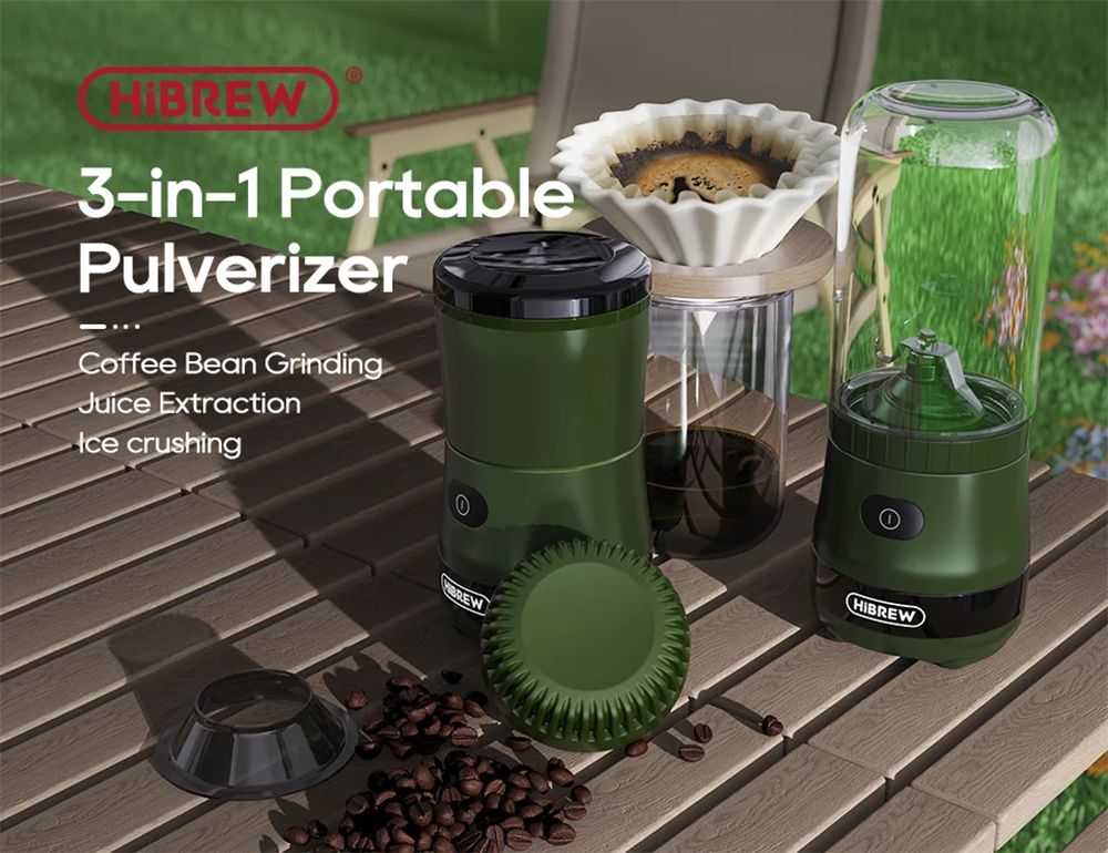 Molino de café HiBREW G2 3 en 1, 2000 mAh, doble vaso, batidora de frutas, exprimidor, trituradora de hielo, para acampar o viajar.