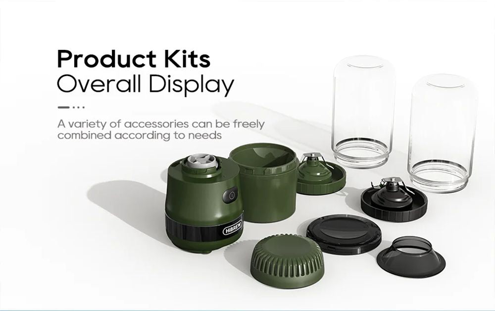 Molino de café HiBREW G2 3 en 1, 2000 mAh, doble vaso, batidora de frutas, exprimidor, trituradora de hielo, para acampar o viajar.