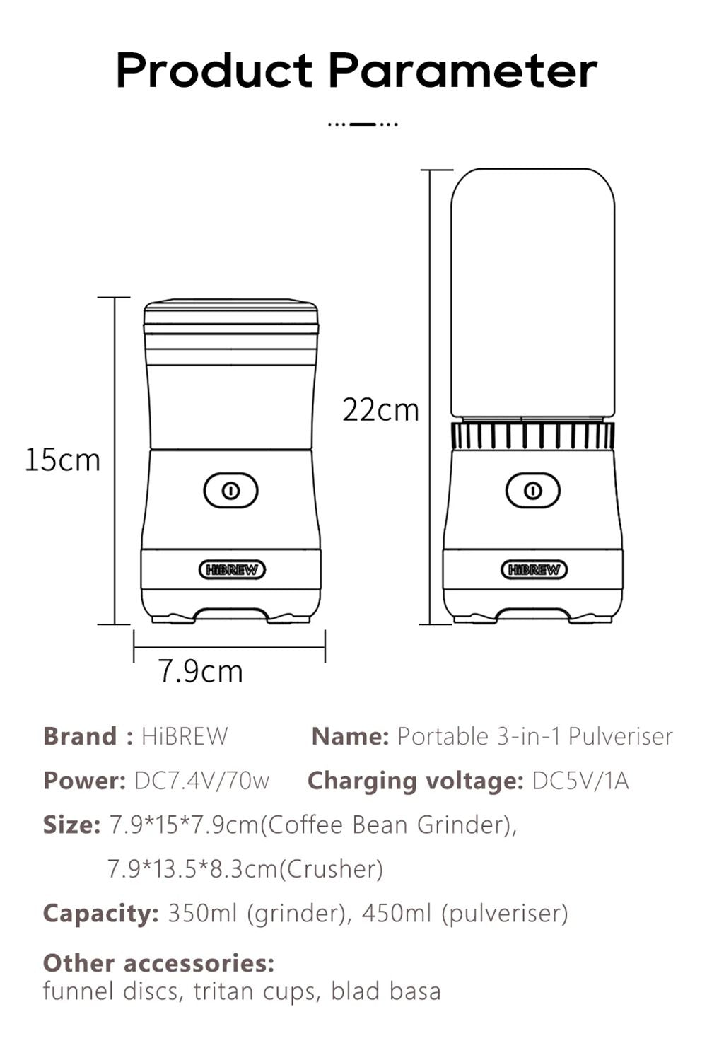Molino de café HiBREW G2 3 en 1, 2000 mAh, doble vaso, batidora de frutas, exprimidor, trituradora de hielo, para acampar o viajar.