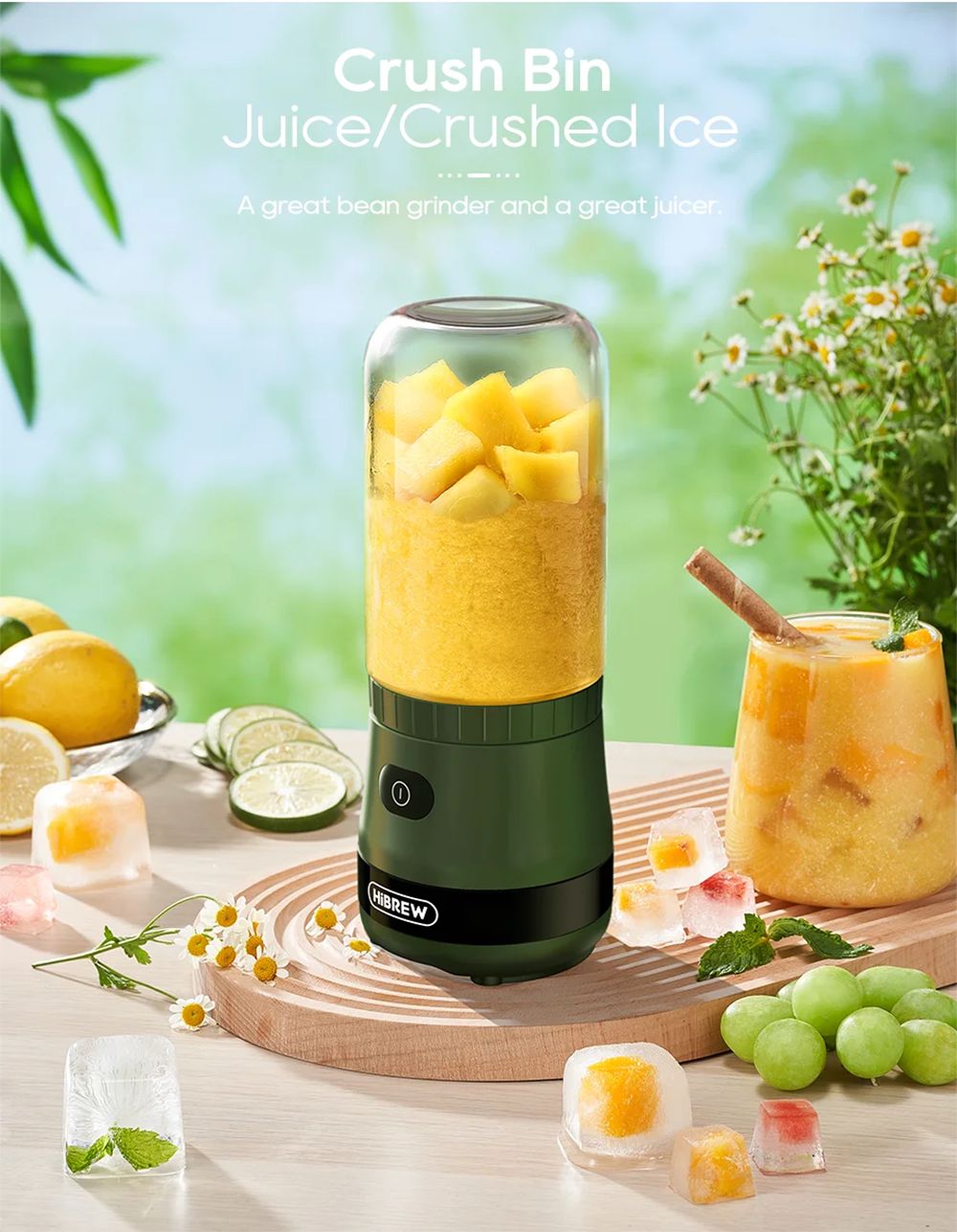 Molino de café HiBREW G2 3 en 1, 2000 mAh, doble vaso, batidora de frutas, exprimidor, trituradora de hielo, para acampar o viajar.