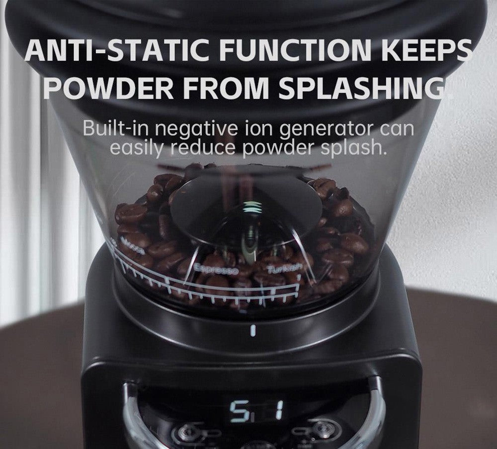 Molino de café eléctrico HiBREW G3, escala de 34 niveles, depósito de granos de 210 g, depósito de polvo de 100 g, muela cónica de 48 mm, función antiestática, modo manual/automático.