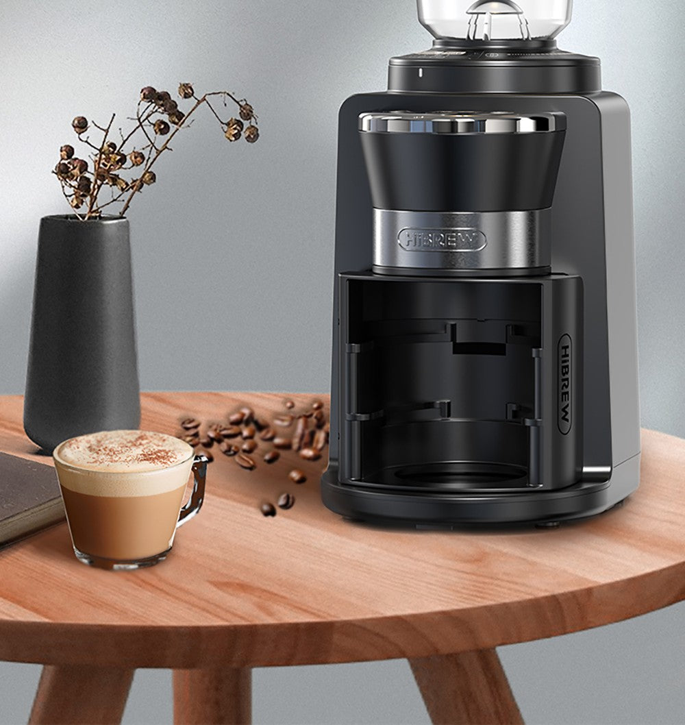 HiBREW G3A Coffee Grinder, 40mm Conical Burr, Air Blower, 31-gear Scale, Memory & Antistatic Function, Manual & Automatic, Visual Bean Storage Beige
