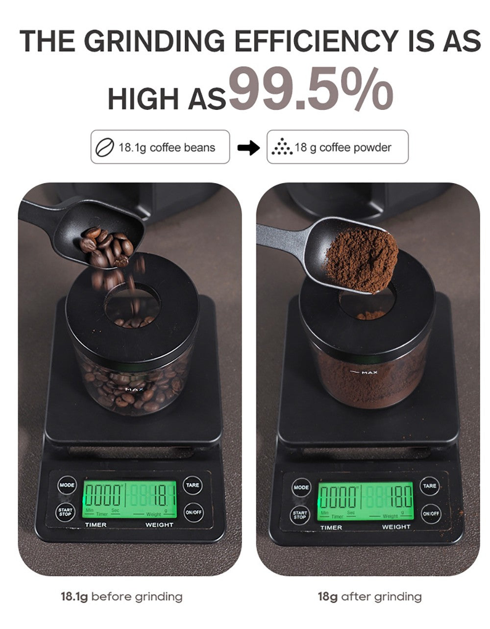 HiBREW G3A Coffee Grinder, 40mm Conical Burr, Air Blower, 31-gear Scale, Memory & Antistatic Function, Manual & Automatic, Visual Bean Storage Beige