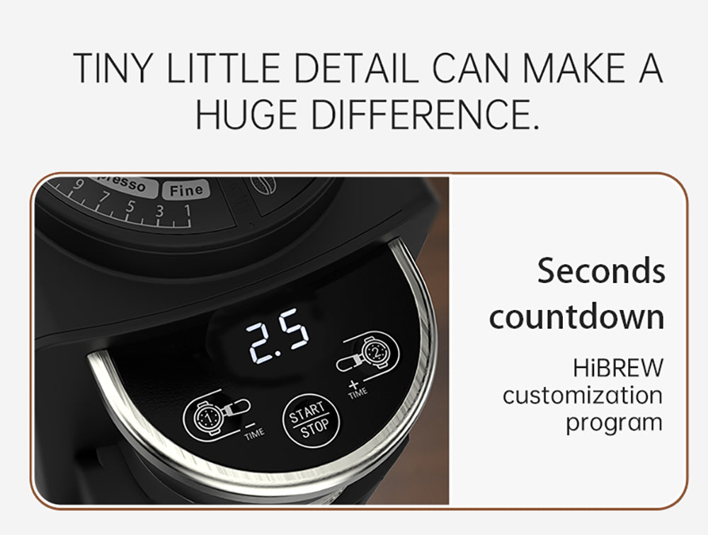 HiBREW G3A Coffee Grinder, 40mm Conical Burr, Air Blower, 31-gear Scale, Memory & Antistatic Function, Manual & Automatic, Visual Bean Storage Beige