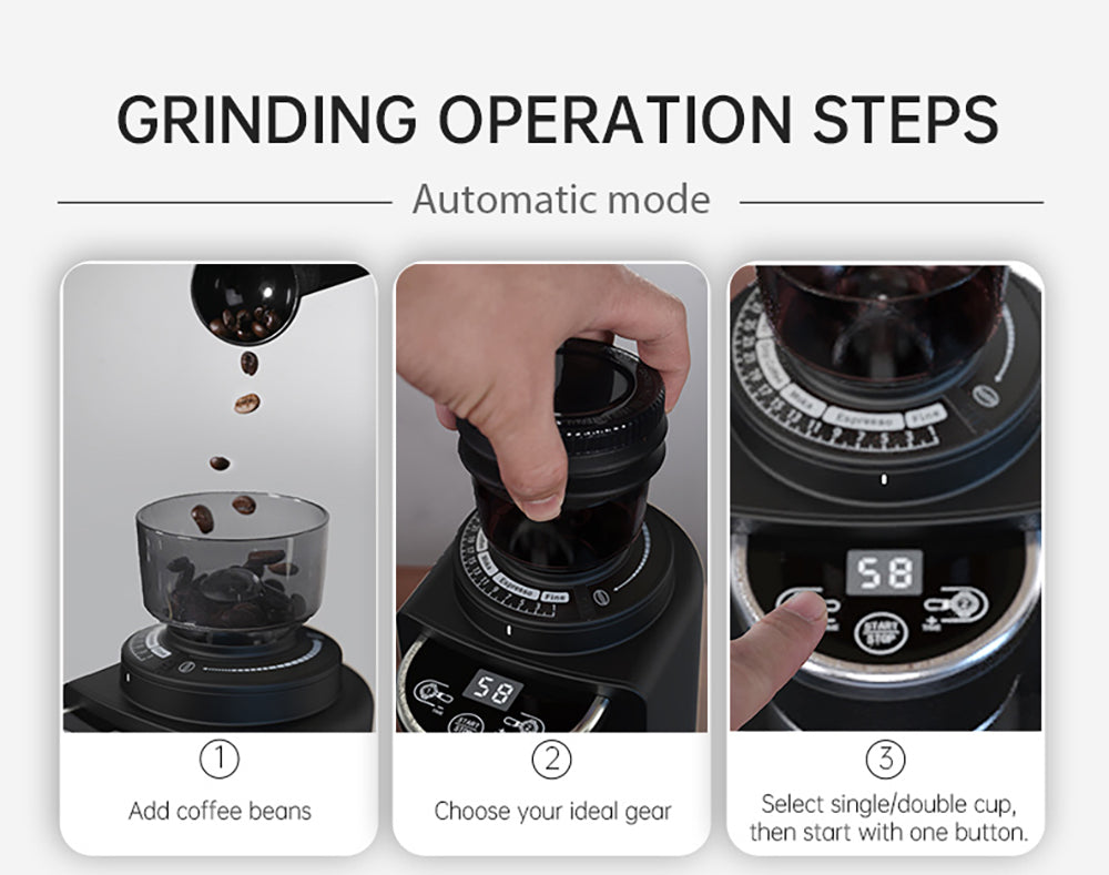 HiBREW G3A Coffee Grinder, 40mm Conical Burr, Air Blower, 31-gear Scale, Memory & Antistatic Function, Manual & Automatic, Visual Bean Storage Beige