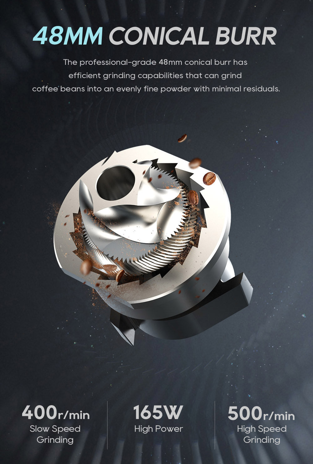 HiBREW G5 Electric Coffee Grinder, 48mm Conical Burr, 36 Gears Grinding Adjustable, for Espresso/Turkish/Pour Over/Mocca/Drip Coffee