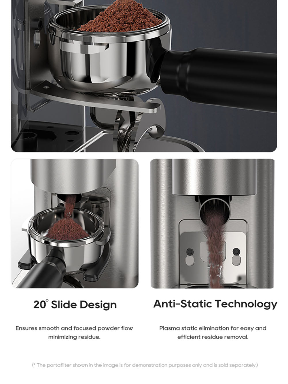 Molino de Café HiBREW G7, 48 Ajustes de Molienda, Tecnología Antiestática, Muelas Cónicas de Acero Inoxidable, Panel Táctil, Compatible con Filtros de 51/54/58mm, Molienda de Café con Manos Libres