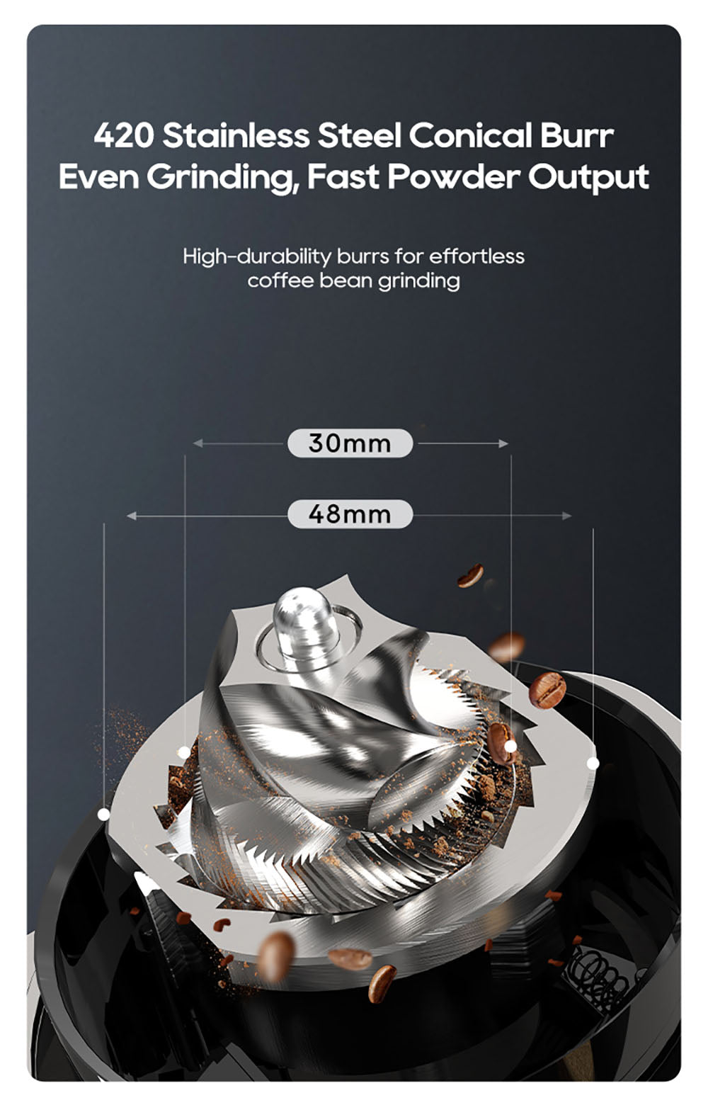 Molino de Café HiBREW G7, 48 Ajustes de Molienda, Tecnología Antiestática, Muelas Cónicas de Acero Inoxidable, Panel Táctil, Compatible con Filtros de 51/54/58mm, Molienda de Café con Manos Libres