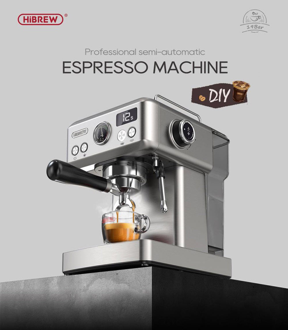 HiBREW H10A Cafetera Espresso Semiautomática, 19 Bar, Preparadora de Café Frío/Caliente