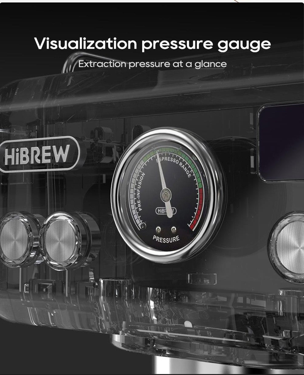 Cafetera Espresso Semiautomática HiBREW H10A, Presión de 19 bares, Espumador de Leche, Temperatura Ajustable, Tamper de Café de 58 mm, Jarra de 350 ml, Calienta Tazas, Cafetera Fría/Caliente