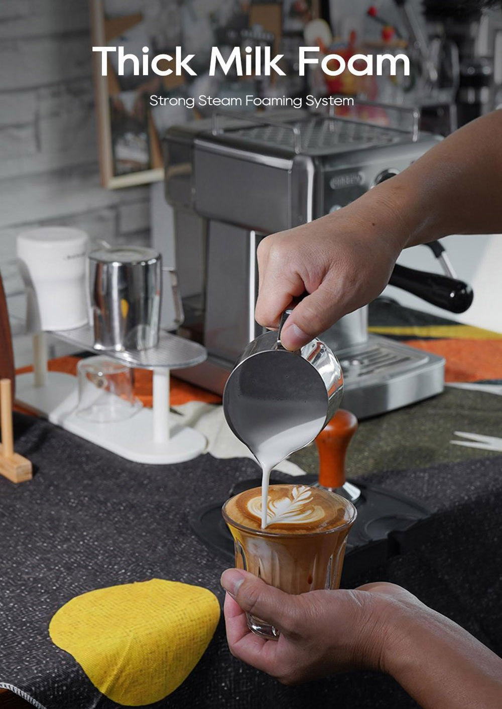 Cafetera Espresso Semiautomática HiBREW H10A, Presión de 19 bares, Espumador de Leche, Temperatura Ajustable, Tamper de Café de 58 mm, Jarra de 350 ml, Calienta Tazas, Cafetera Fría/Caliente