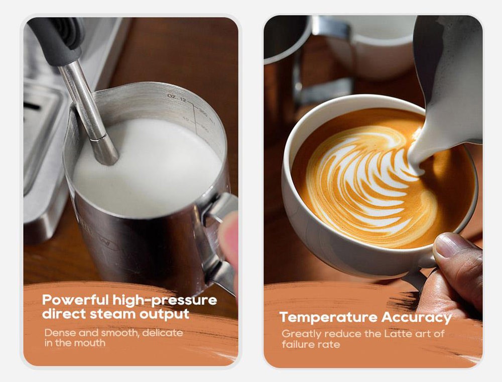 Cafetera Espresso Semiautomática HiBREW H10A, Presión de 19 bares, Espumador de Leche, Temperatura Ajustable, Tamper de Café de 58 mm, Jarra de 350 ml, Calienta Tazas, Cafetera Fría/Caliente