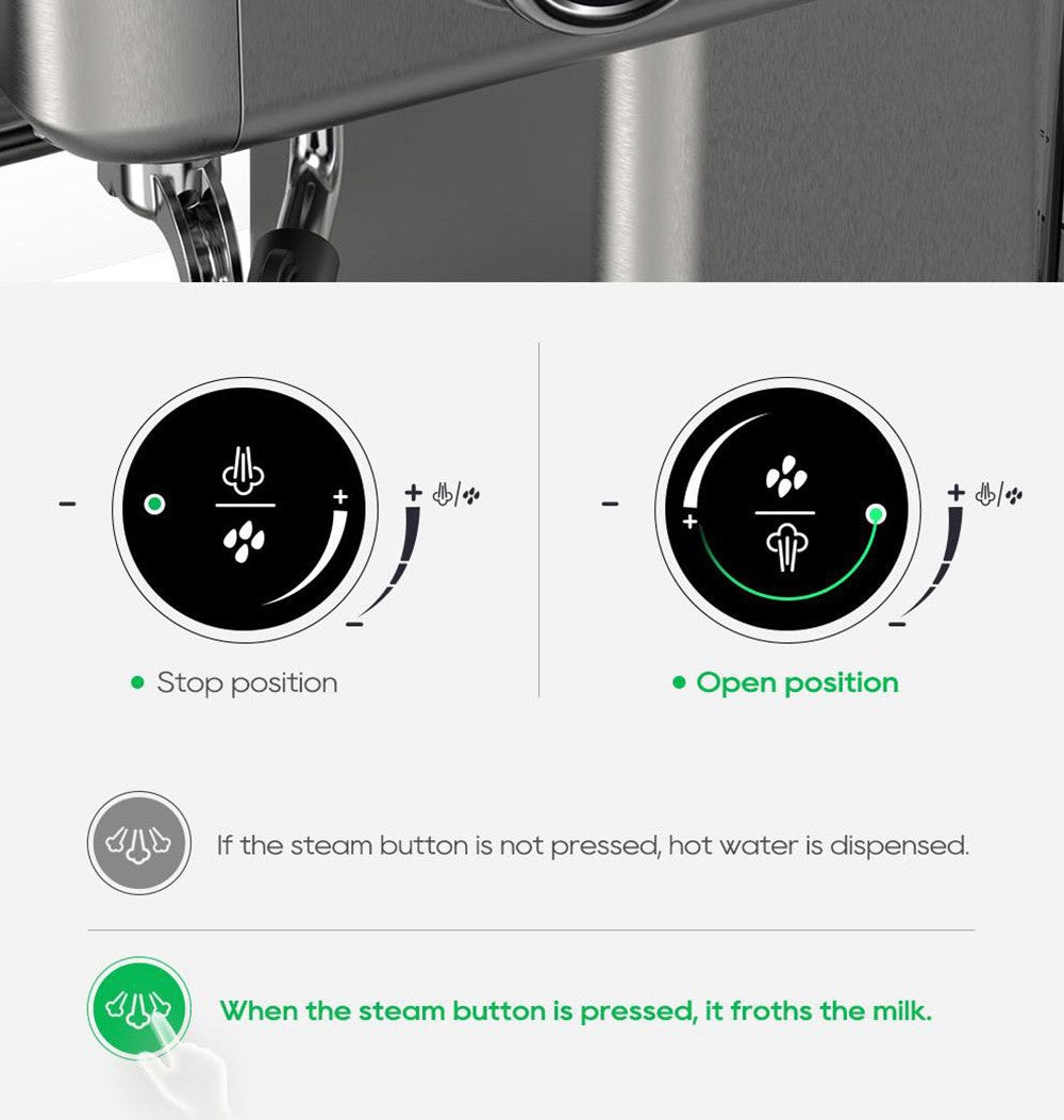 Cafetera Espresso Semiautomática HiBREW H10A, Presión de 19 bares, Espumador de Leche, Temperatura Ajustable, Tamper de Café de 58 mm, Jarra de 350 ml, Calienta Tazas, Cafetera Fría/Caliente
